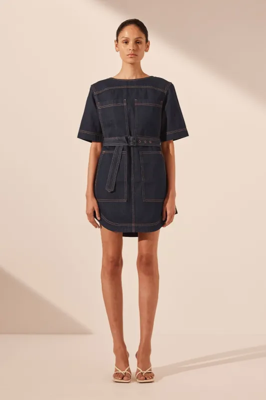 RITA PATCH POCKET MINI DRESS - DEEP INDIGO sold by Shona Joy