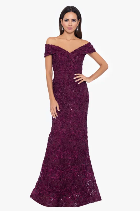 "Jill" Off The Shoulder Long Lace Dress sold by Xscape