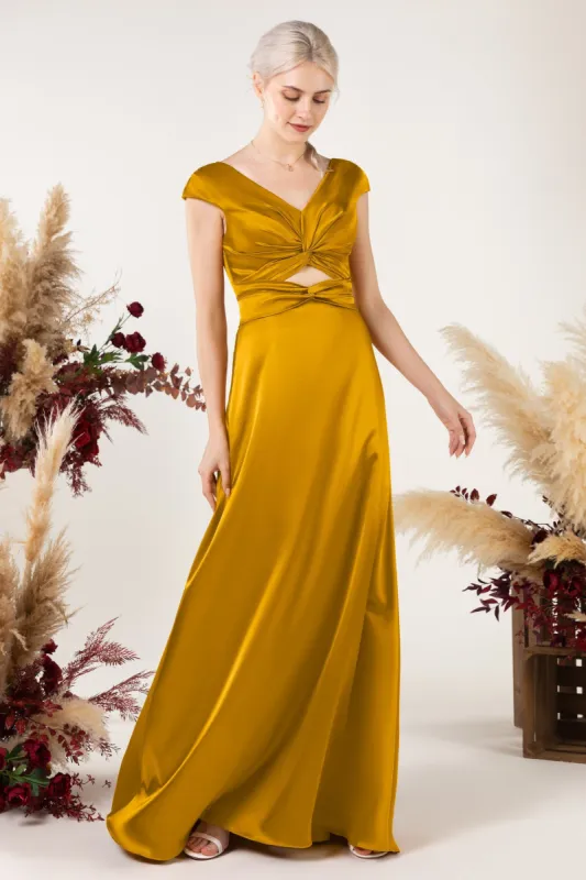 A-Line Sweep Luxe Satin Bridesmaid Dress Formal Dresses CB0497 sold by Cocomelody