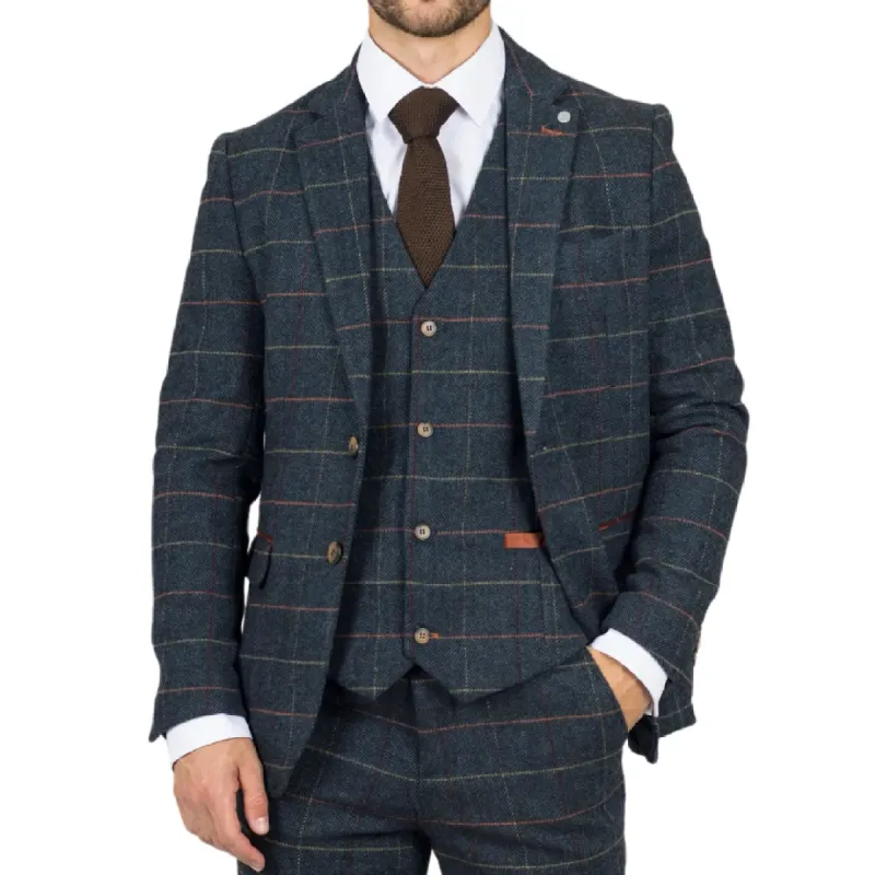 Archer - Men's Navy Checked Herringbone Tweed Blazer sold by Tru Clothing