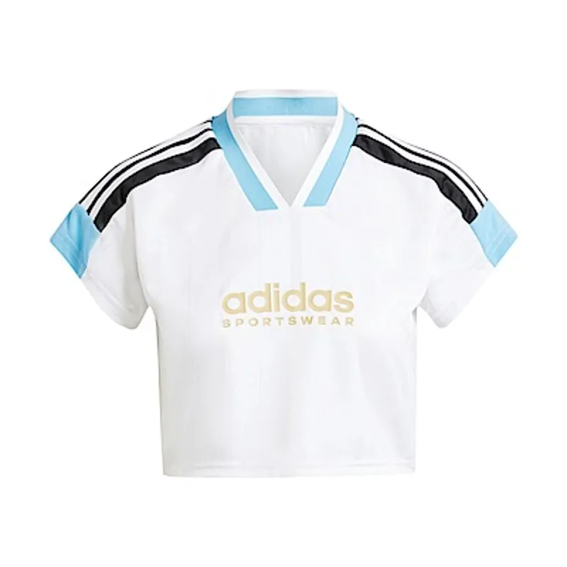 (WMNS) adidas Tiro Cut 3-Stripes Crop Jersey 'White Blue' IZ2083 sold by KicksCrew