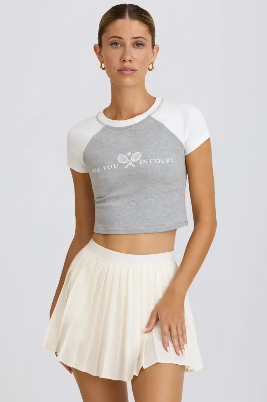 Graphic-Print Cropped T-Shirt in Grey Marl sold by Oh Polly