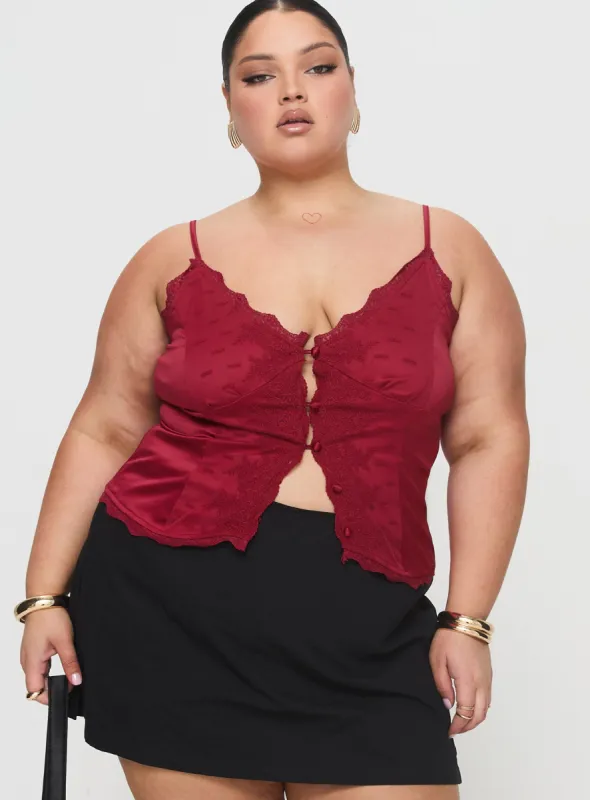 Juliana Top Dark Red Curve sold by Princess Polly