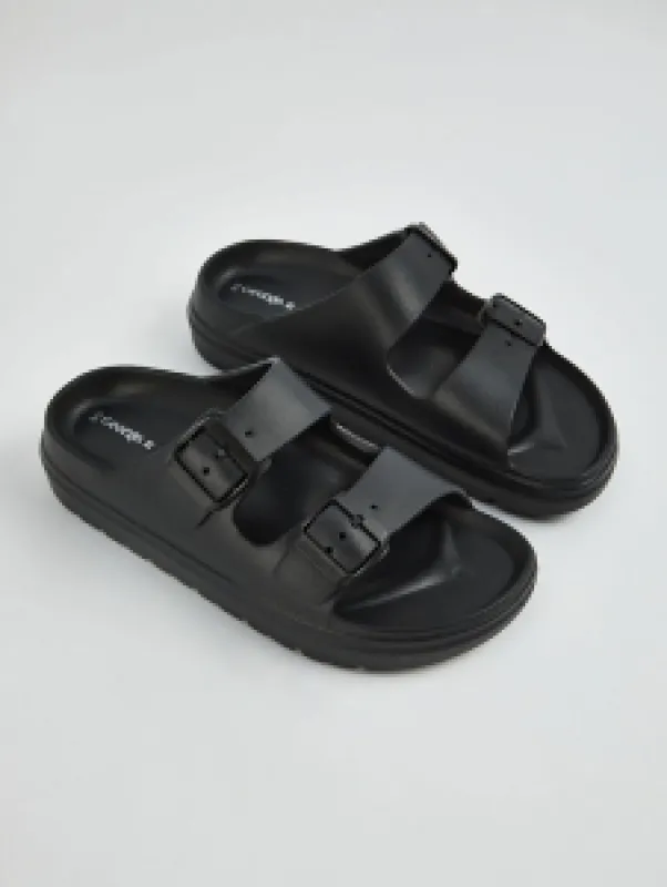 Black Double Buckle Flatbed Sandal Sliders sold by Asda