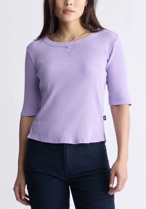 Tabbey Women's Elbow-Length Sleeve Ribbed Top, Purple - KT0152F sold by Buffalo David Bitton