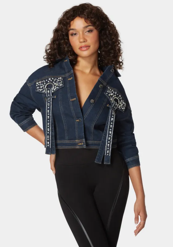 Button Front Stud Detail Denim Jacket sold by Bebe