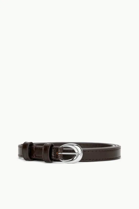 SLIM MOON BUCKLE BELT - 13MM | MAHOGANY SILVER sold by STAUD