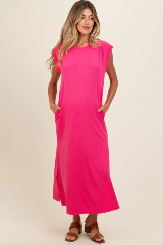 Fuchsia Short Dolman Sleeve Side Slit Maternity Maxi Dress sold by Pinkblush
