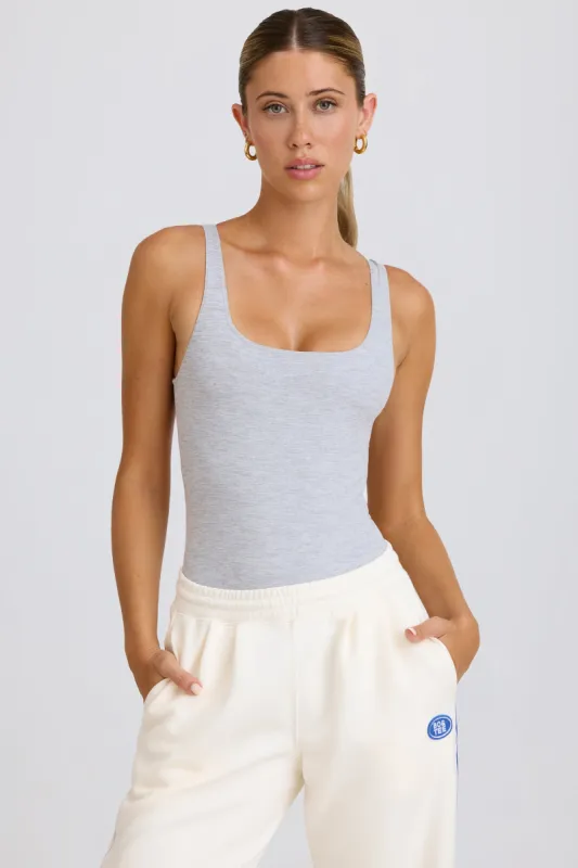 Soft Active Open-Back Bodysuit in Grey Marl sold by Bo + Tee