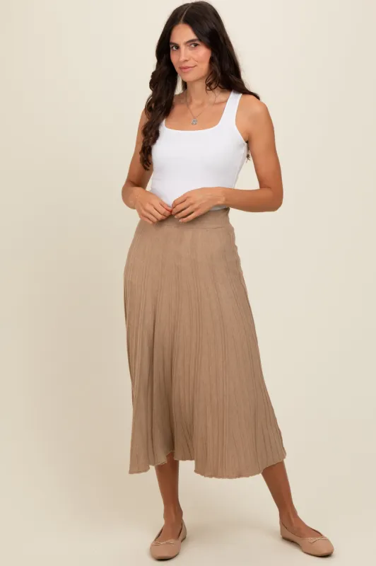 Mocha Ribbed Knit A-Line Midi Skirt sold by Pinkblush