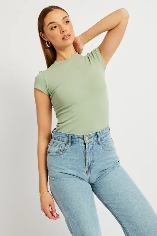 Green T Shirt Short Sleeve Crew Neck Cotton Rib sold by Ally Fashion