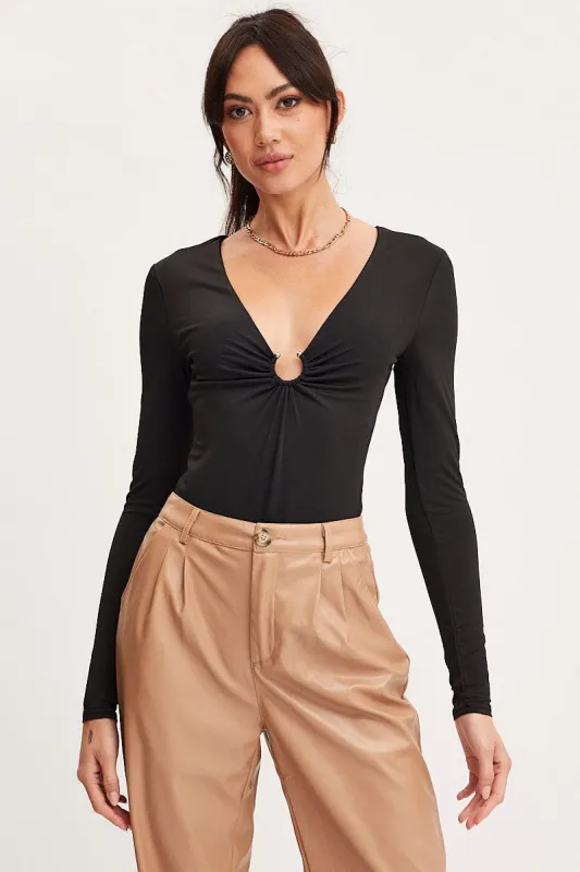 Black Ring Detail Bodysuit Long Sleeve sold by Ally Fashion