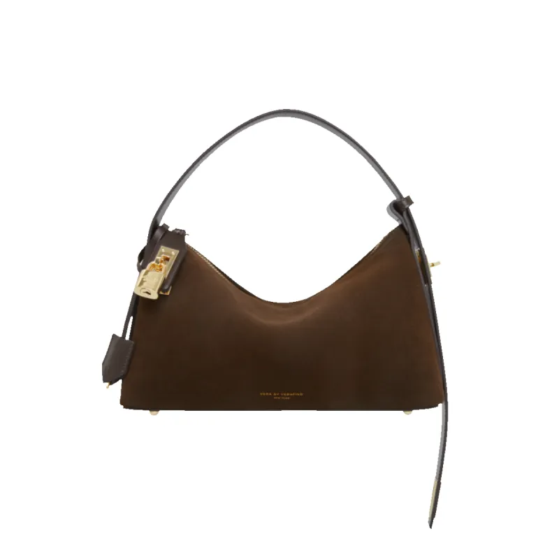 Gold Espresso Suede Hobo Bag sold by VERAFIED