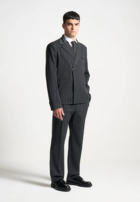 Joseph - Regular Fit Pinstripe Tailored Trousers - Grey sold by Maniere De Voir