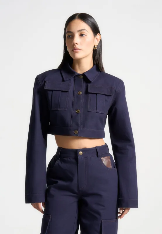 Wide Shoulder Drill Jacket - Indigo sold by Maniere De Voir