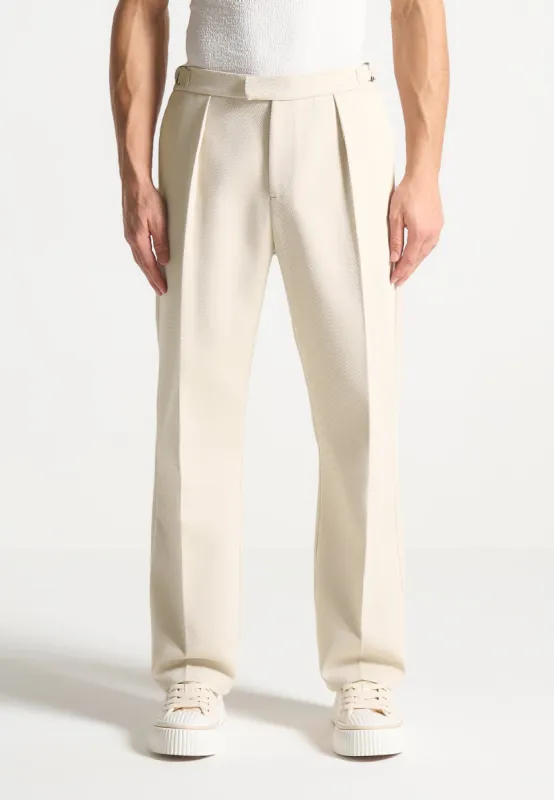 Relaxed Fit Twill Pleated Tailored Trousers - Cream sold by Maniere De Voir