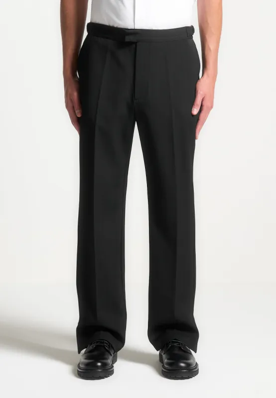 Regular Fit Pinstripe Tailored Trousers - Black sold by Maniere De Voir
