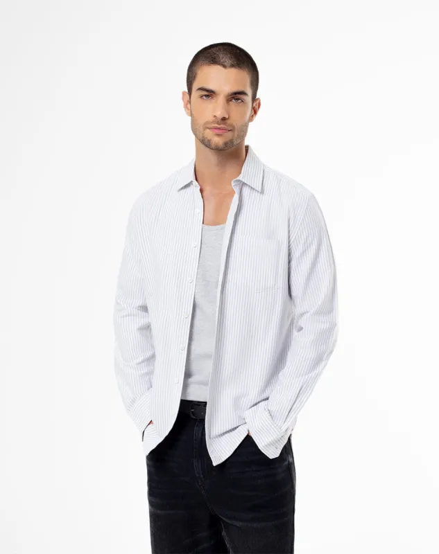 Camisa Modri Modri slim fit manga larga gris rayas sold by Gef