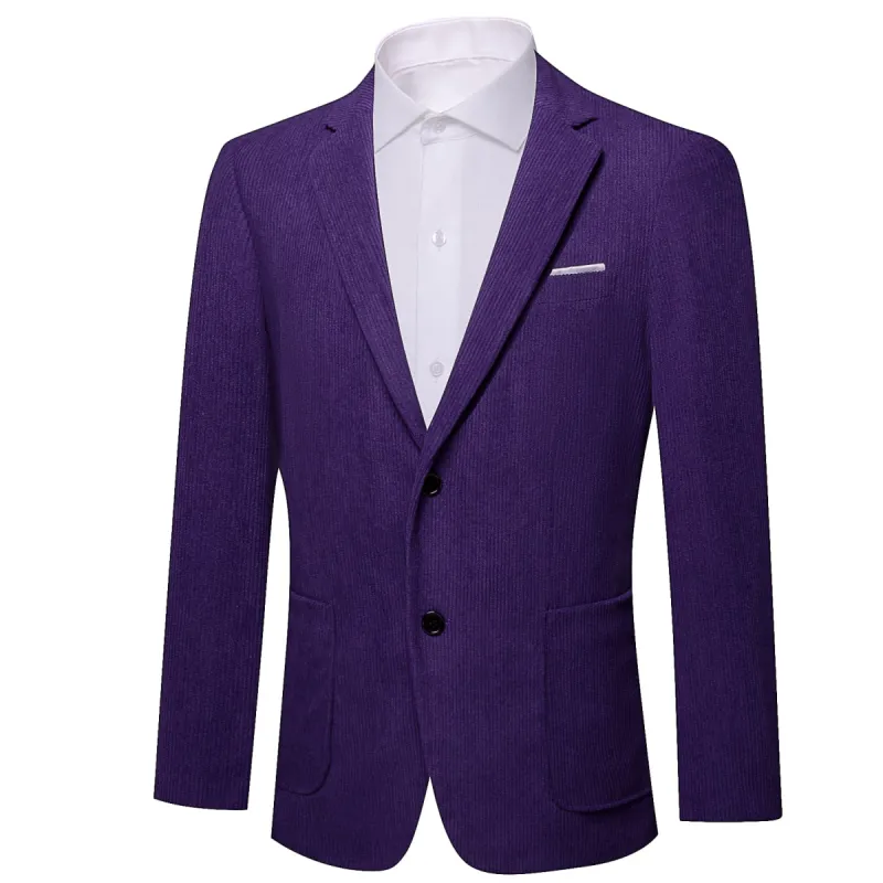 Barry Wang Indigo Purple Solid Mens Notched Lapel Corduroy Dress Suit sold by Barrywang