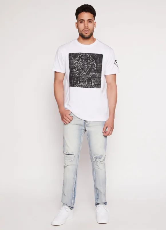 Mens Solid Distressed Skinny Leg Jeans sold by Rainbow