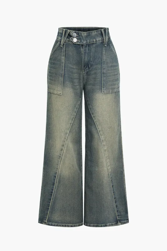 Retro Denim Washed Pocket Jeans sold by Micas