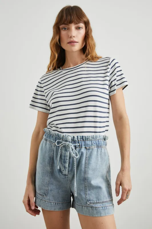 CLASSIC CREW NECK T-SHIRT - IVORY NAVY STRIPE sold by Rails