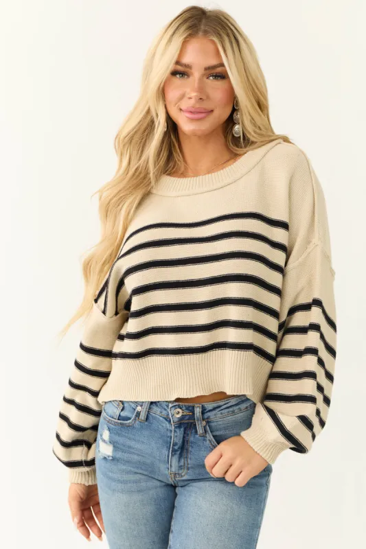 Cream Striped Oversized Drop Shoulder Sweater sold by Lime Lush