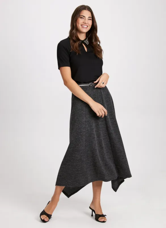 Embellished Collar Top & Asymmetric Hem Skirt sold by Laura