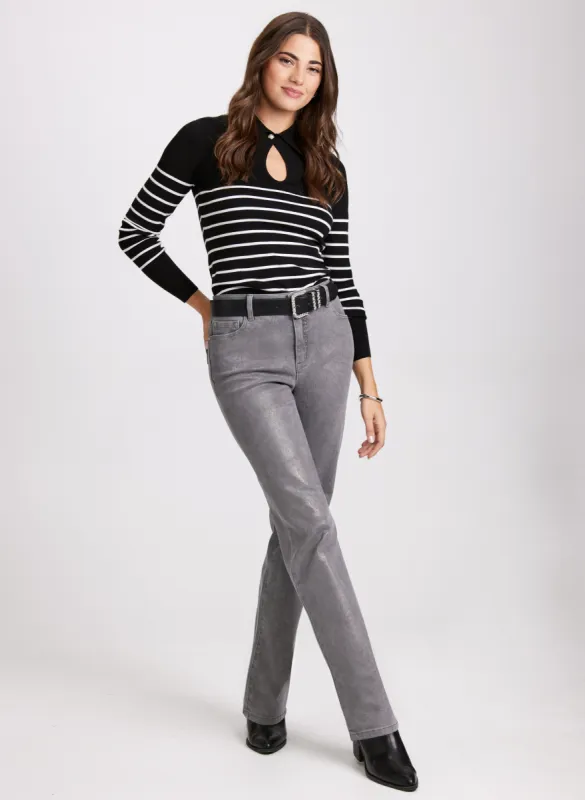Pearl Button Detail Sweater & Foiled Jeans sold by Laura
