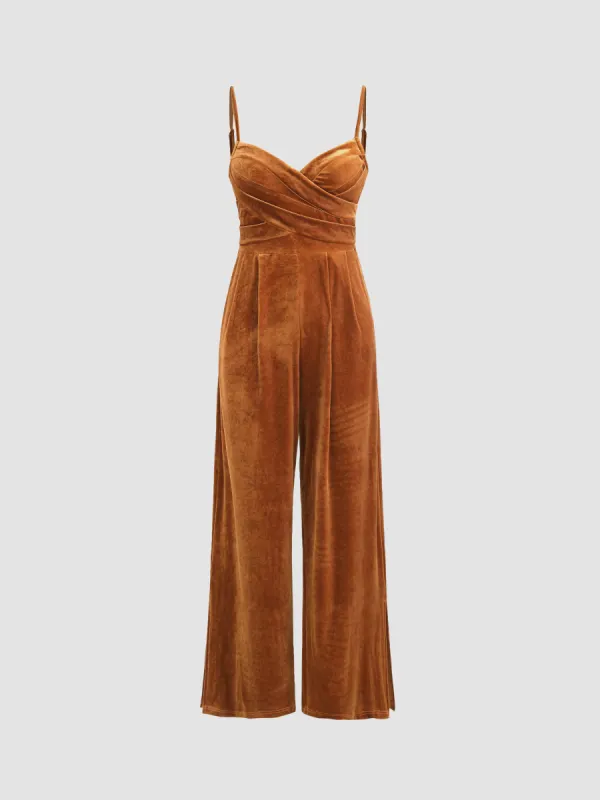 Velvet Solid Cross Wide Leg Jumpsuit sold by Cider