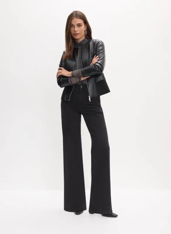Vegan Leather Jacket & Wide Leg Jeans sold by Melanie Lyne