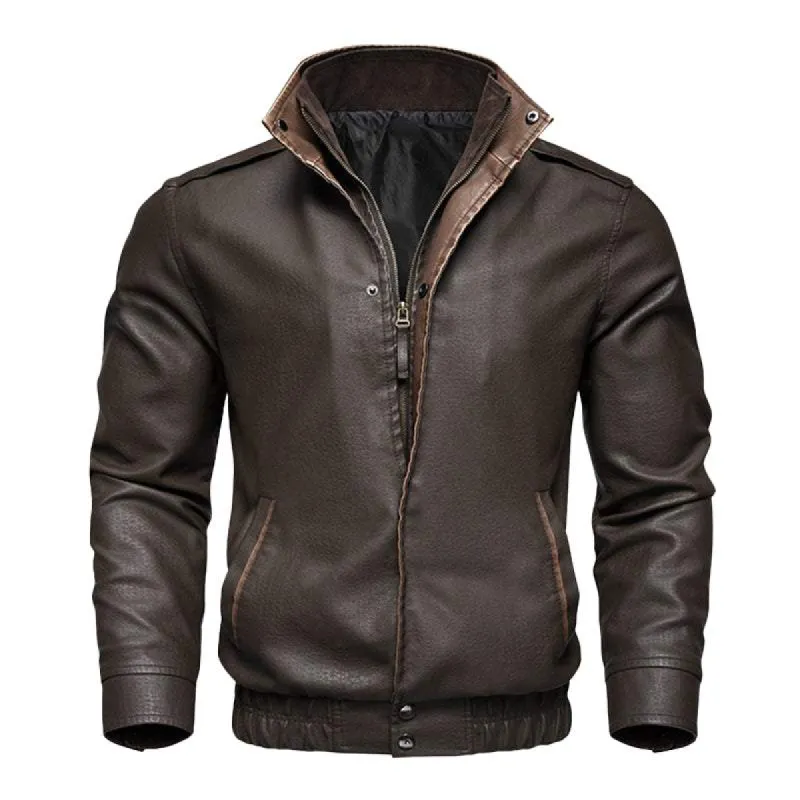 Men's Vintage Double Collar Leather Long Sleeve Zip Fly Bomber Jacket 88344870M sold by Manly