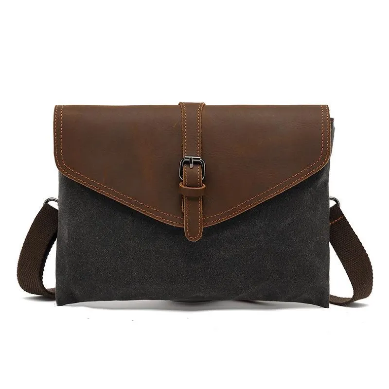 VINTAGE FLAP LEATHER CANVAS PANEL CLUTCH BAG sold by Manly