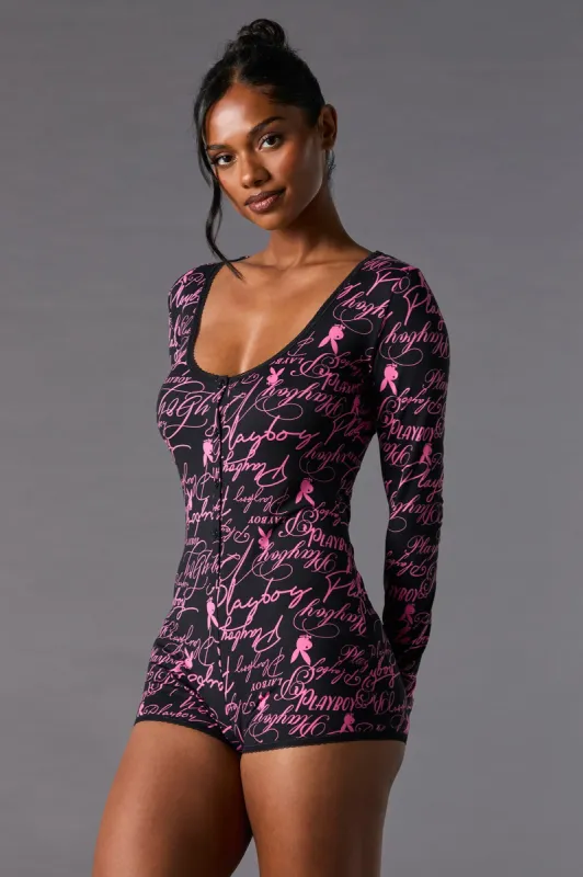 Combi-short pyjama à imprimé Playboy avec liséré de dentelle sold by Urban Planet