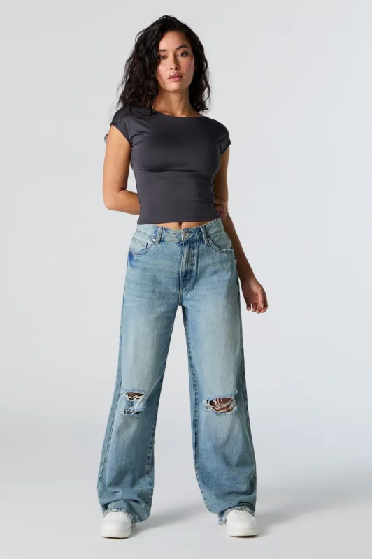 90s High Rise Distressed Wide Leg Jean sold by Charlotte Russe