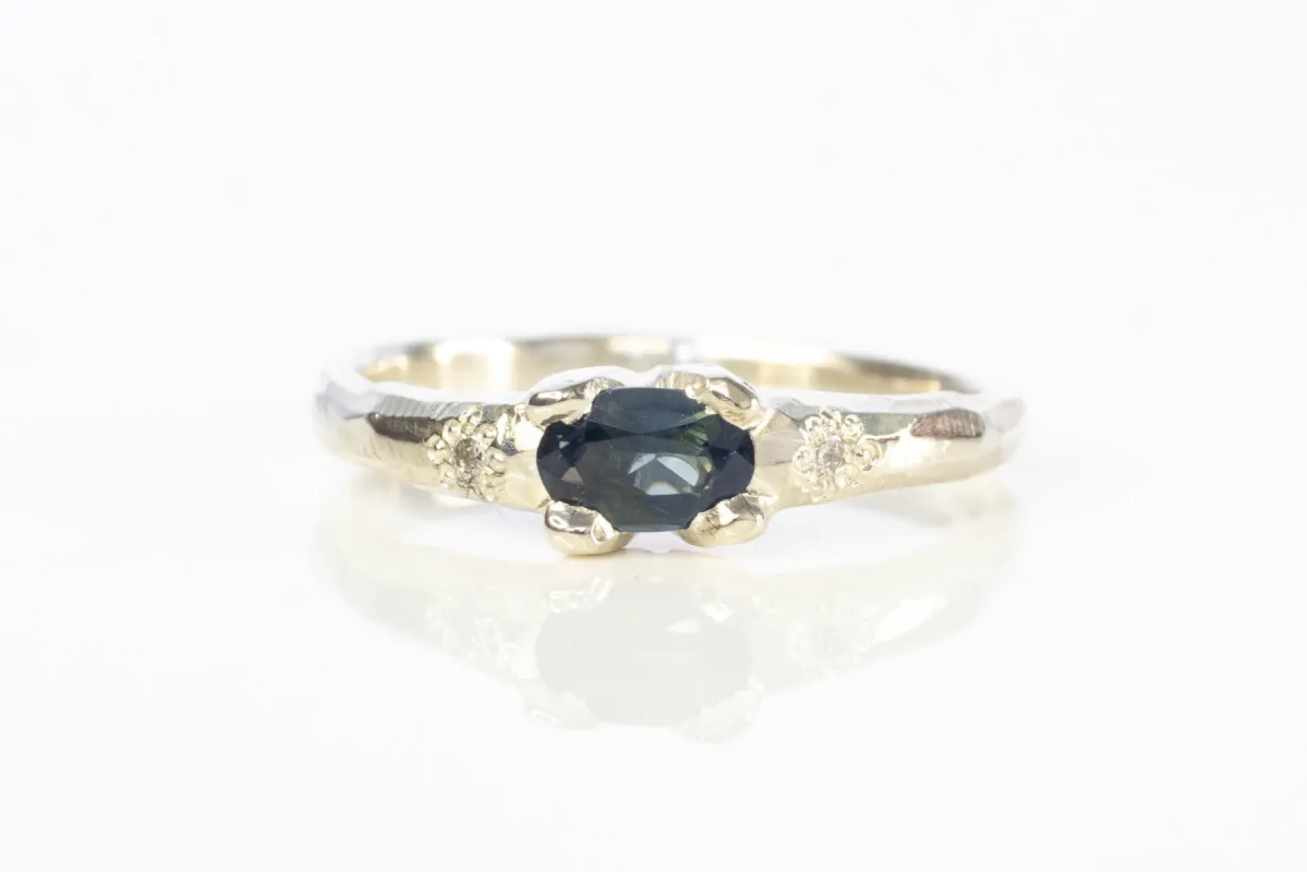 Argus Ring - 9ct White Gold with Blue-Green Sapphire sold by Sophie Divett Jewelry