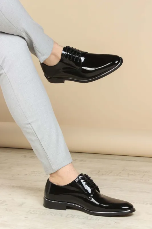 Men's Black Patent Leather Lace-Up Oxfords with Sleek Finish - Wessi sold by Wessi