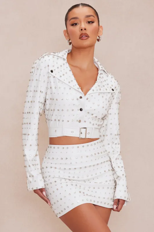 Heatherlyn Embellished Leather Skirt Set - White sold by Fashion Nova