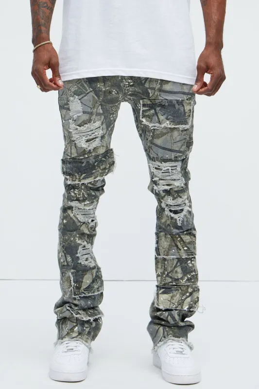 Get Started Cargo Stacked Skinny Flare Pants - Grey/combo sold by Fashion Nova