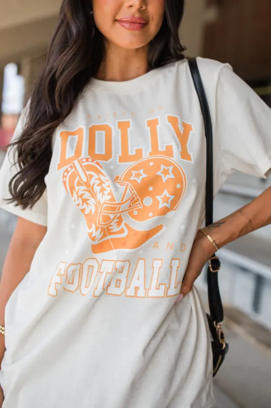 Raised On Dolly And Football Soft Cream Oversized Graphic Tee sold by Pink Lily