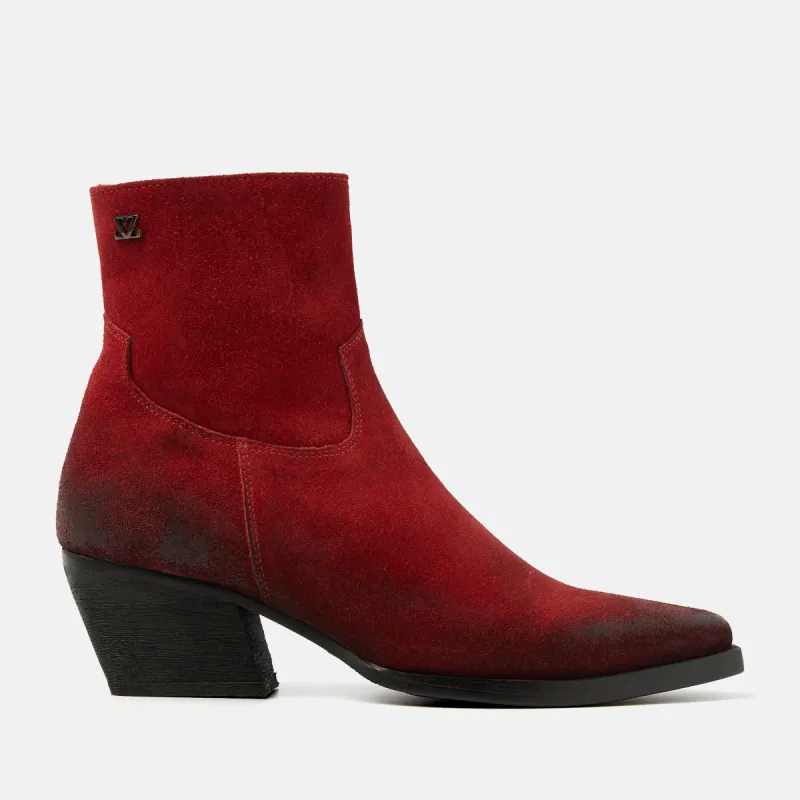 Alix Dames Enkellaarsjes Suede Red sold by Lazmani
