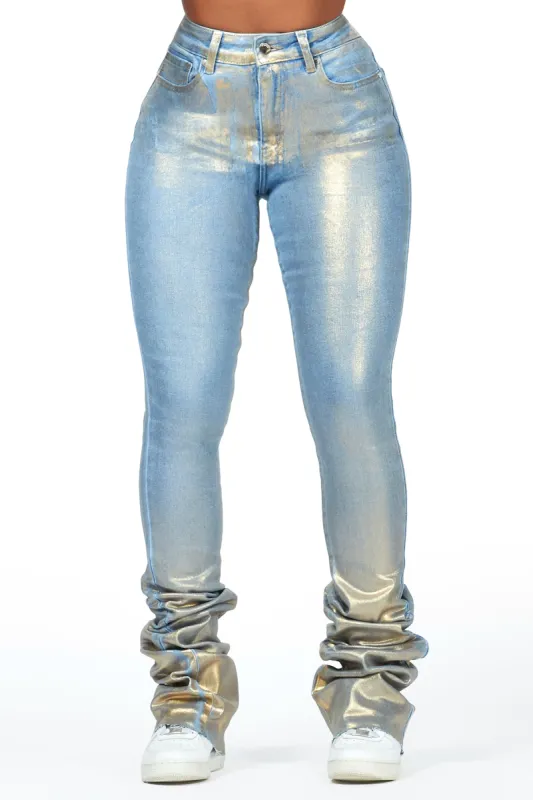 ◆UNKNOWN PLANET◆ Chin wide foil denim Scout Embellished Oversized Straight in Candy | 7 For All