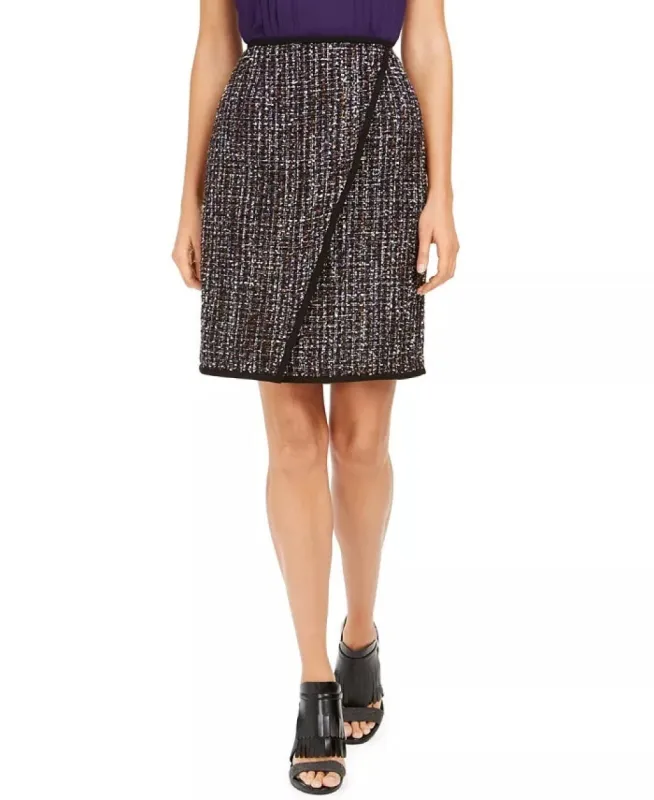 Calvin Klein Women's Tweed Front-Overlap Skirt Black Size 0 sold by Ruumur