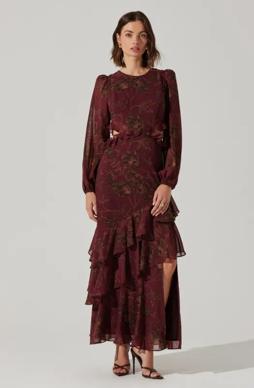 Biella Ruffle Floral Maxi Dress sold by Astr