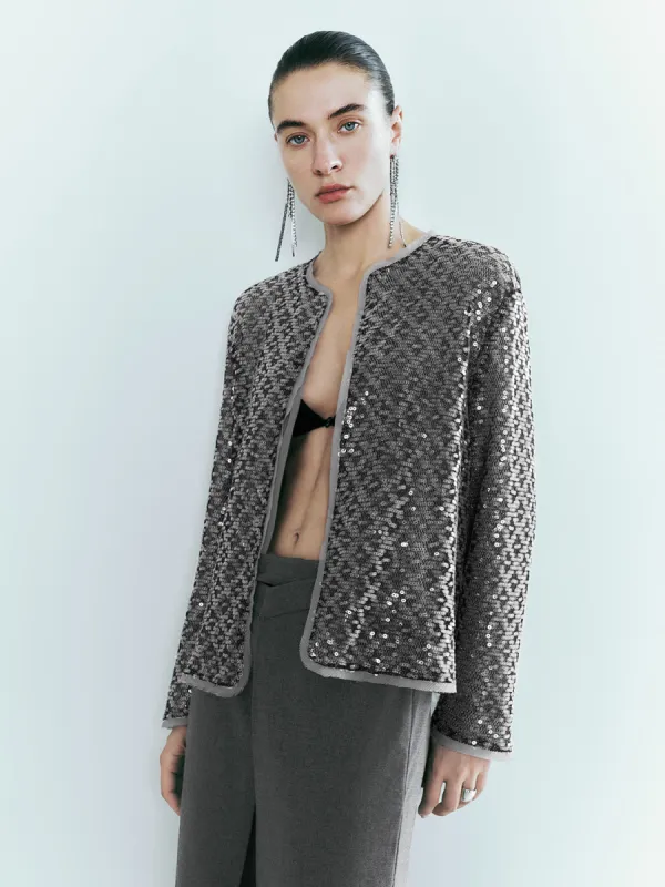 Sequins Open Front Loose Jacket sold by Urban Revivo
