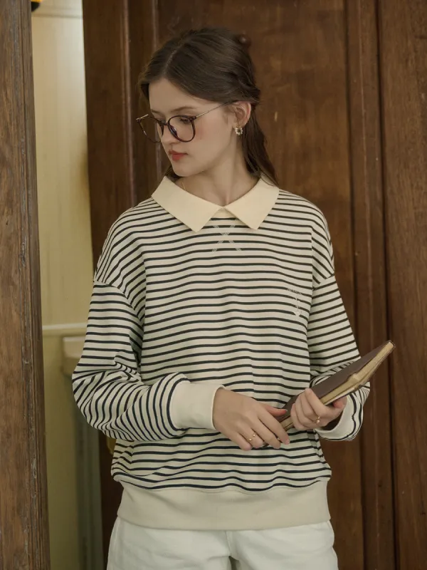 Luella SR Logo Embroidered Contrast Collar Striped Sweatshirt sold by Simple Retro