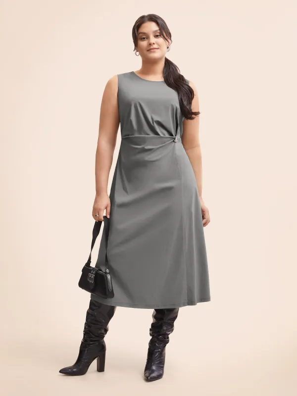 Stretch Woven Crushed Pleated Midi Dress sold by Bloomchic