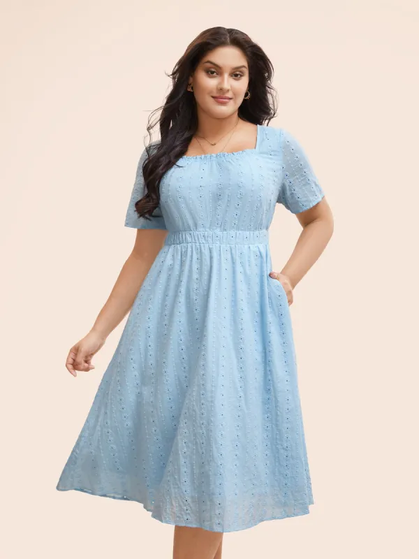 Square Neck Broderie Anglaise Frill Trim Dress sold by Bloomchic