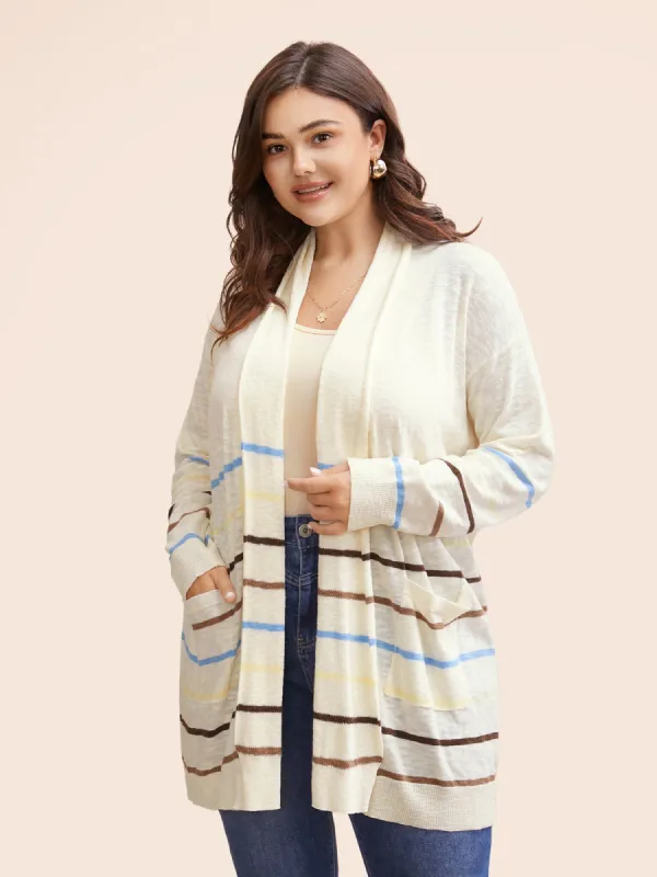 Contrast Striped Pocket Open Front Cardigan sold by Bloomchic