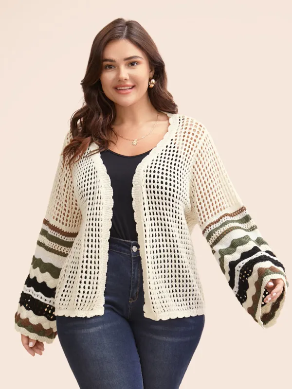 Striped Cut Out Bell Sleeve Cardigan sold by Bloomchic